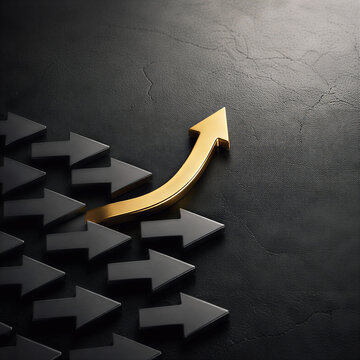 Golden Arrow Breaking Away from Directional Crowd Symbolizing Innovation and Independent Leadership