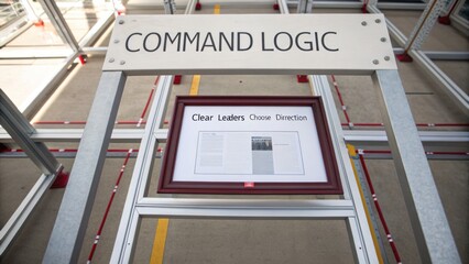 Fototapeta premium Command Logic Display with Leadership Message in Modern Industrial Environment Focused on Guidance and Decision Making Concepts for Training Purposes