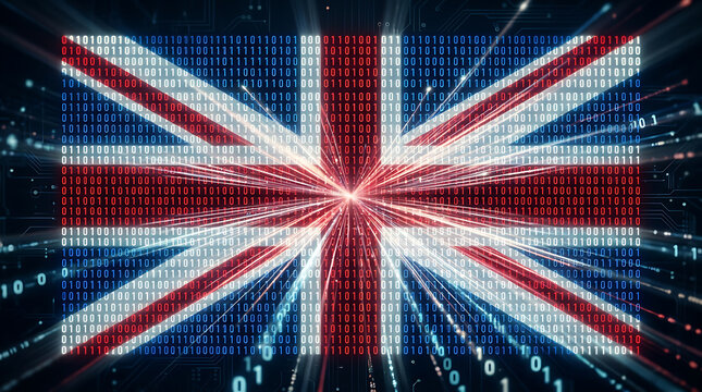 Digital Union Jack Flag with Binary Code