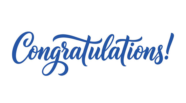 Elegant blue congratulations lettering script vector illustration isolated on a clean white background for projects