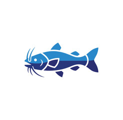 Fototapeta premium Stylized catfish icon with whiskers in blue and dark blue wildlife illustration minimalist freshwater