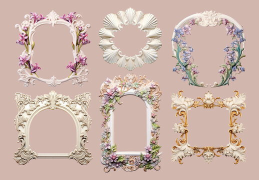 Elegant Floral Ornate Decorative Frames Element Design Set
