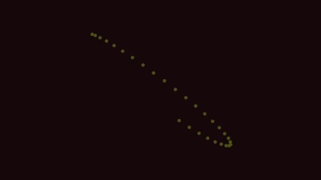 Abstract yellow dots trace a curved path against a dark background