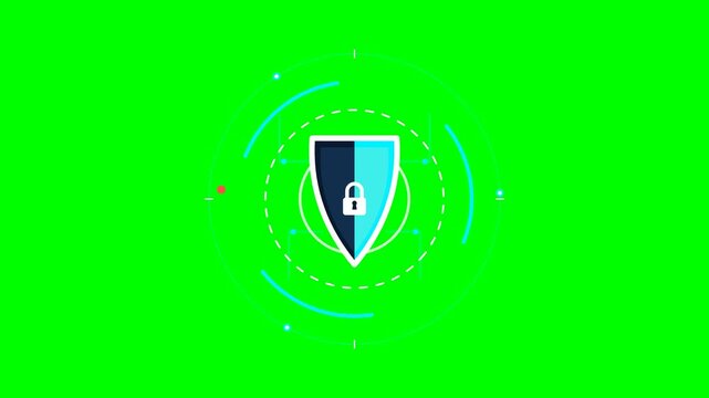 A high-tech animated cybersecurity dashboard featuring a pulsing shield, circuit board patterns, and threat detection elements, rendered as a seamless 10-second web loop.