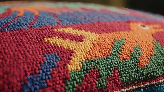 Closeup Macro Shot of Colorful Woven Textile Pattern.