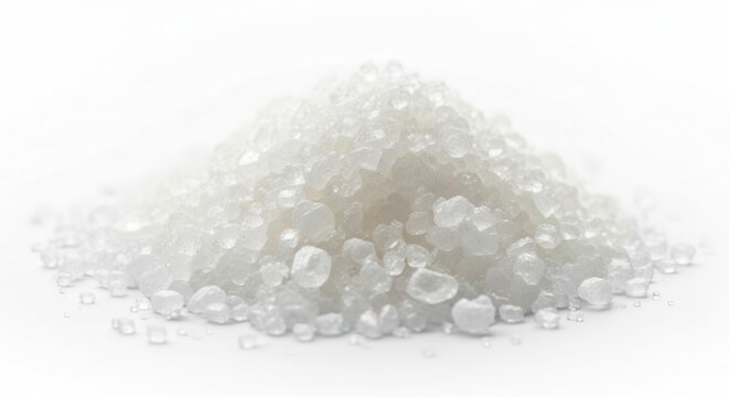 A pile of translucent glass pebbles and beads on a white background.