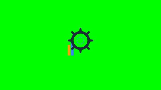A high-quality web-ready animated productivity logo featuring a gear, success checkmark, and bar chart elements. Designed with a clean chroma key green background for easy overlay integration.