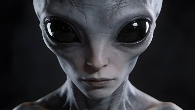 Ultra Realistic Humanoid Alien Portrait With Dark Cinematic Background And Detailed Extraterrestrial Skin Texture