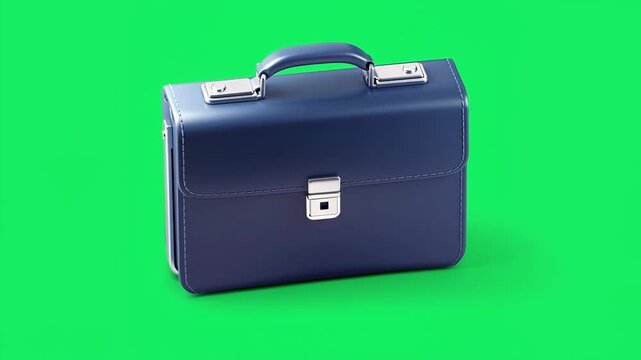Rotating blue leather briefcase on green screen