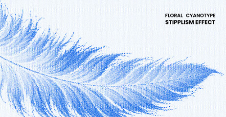 Floral cyanotype stipplism effect feather illustration isolated on white background © MDMahmudul