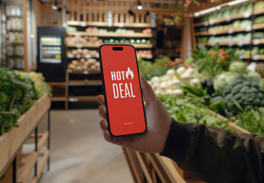 Grocery Shopping App Phone Screen Mockup PSD