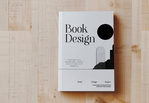 Minimalist Book Cover Mockup On Wooden Table PSD