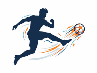 Obraz premium Silhouette of a soccer player kicking a ball with motion trails, abstract design