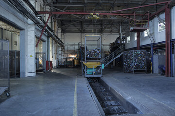 Fototapeta premium Waste Recycling And Sorting Facility Conveyor Belt For Paper And Plastic Processing