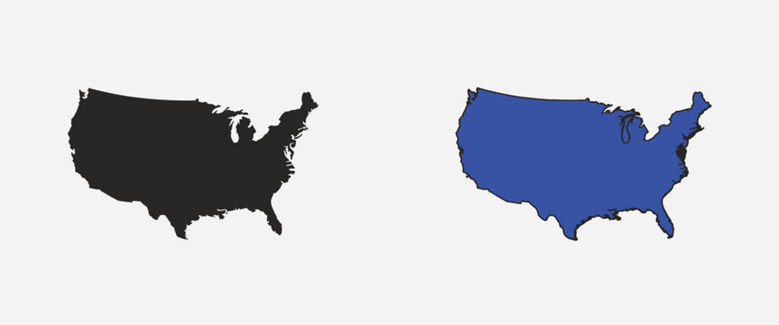 Two stylized silhouettes of the United States map showing the contiguous states and Alaska with one black and one blue