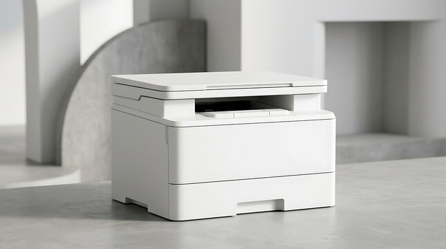 Modern white desktop printer mockup for office productivity and document management workflows