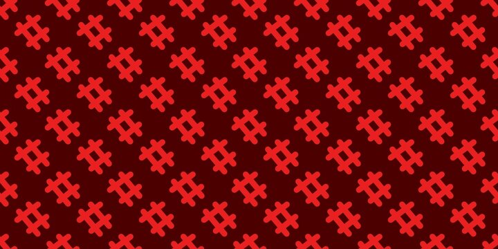 Red hashtag geometric seamless pattern on white background.