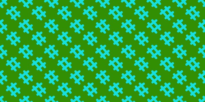Seamless pattern of bright blue hashtag symbols arranged diagonally on a vibrant green background. Perfect for social media, digital marketing, and tech-themed design backdrops.