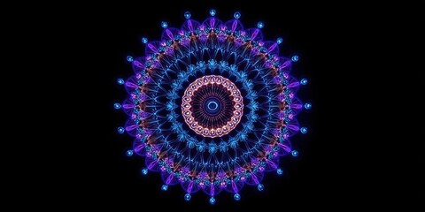 Obraz premium Abstract digital mandala illustration with symmetrical design on black background
