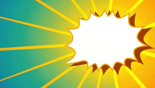 Yellow sunburst background, comic style speech bubble banner , radiant, bam, artwork