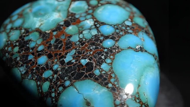 Closeup Macro Shot of Natural Turquoise Gemstone with Intricate Matrix Patterns.