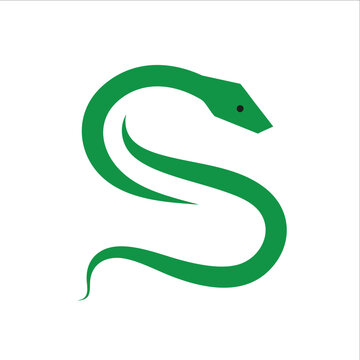 Minimalist green snake shaped like the letter S logo design.