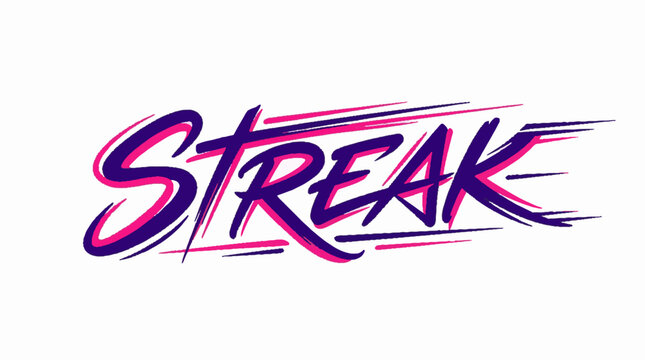 Streak word typography with motion blur effect in purple and pink colors