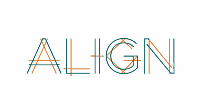 The word ALIGN written in a stylized geometric font with overlapping teal and orange line art elements on a plain white background