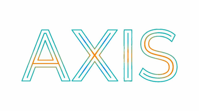 The word AXIS written in a stylized outline font with a gradient color transition from teal to orange on a plain white background