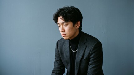 Fototapeta premium Portrait of a young Asian man in a suit.