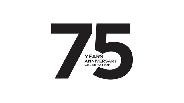 Bold black vector graphic illustration of seventy five years anniversary celebration text on white background