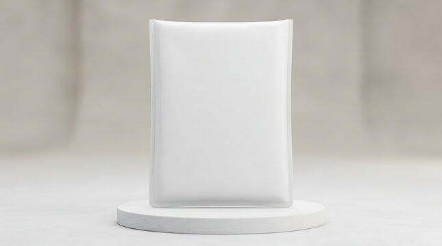 Isolated blank white poly mailer bag mockup on pedestal for ecommerce branding shipping supply distribution logistics