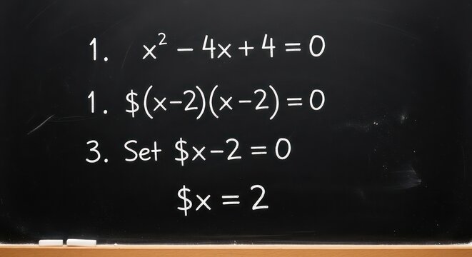 Solving Quadratic Equation on Classroom Blackboard Step by Step.