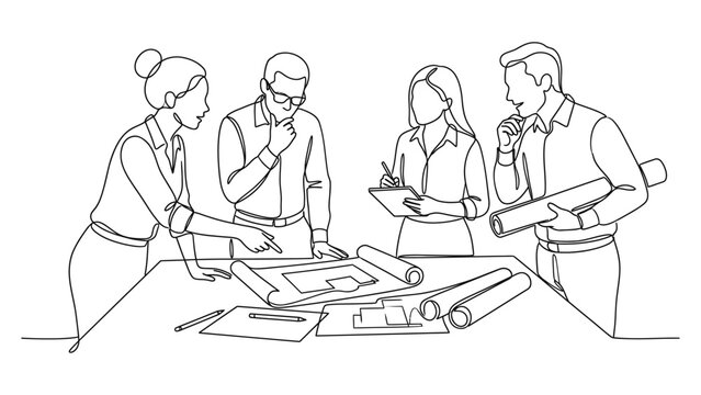 Four colleagues discussing a construction project.