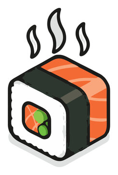 Dragon sushi roll isometric vector illustration. Generative AI