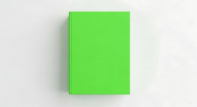 Isolated bright lime green hardcover book mockup top view for editorial presentation branding and publication design
