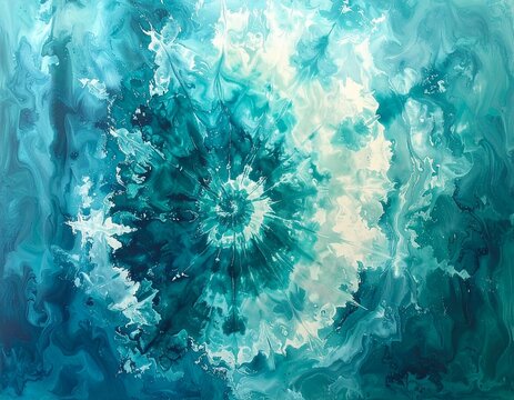 A turquoise and aqua tie dye texture, ocean-inspired swirls, soft faded fabric appearance, tropical aesthetic
