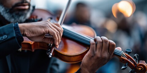 Fototapeta premium Elegant violinist performing classical music beautifully