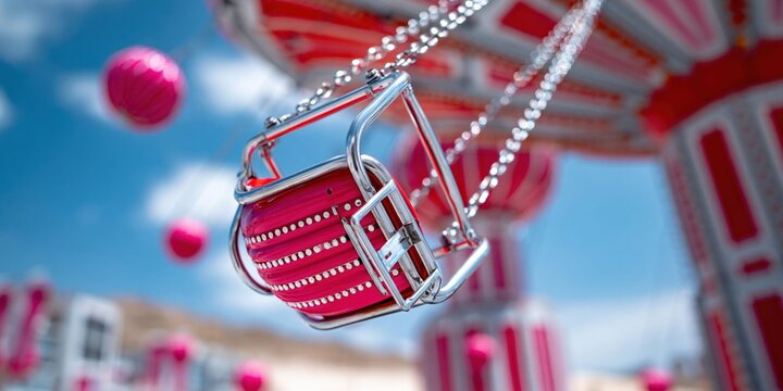 Colorful carnival swing ride under a blue sky