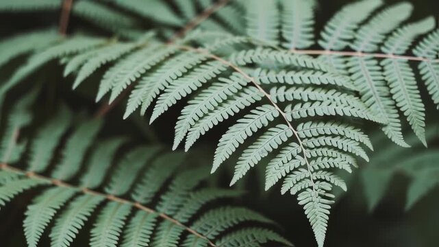 Close up of green fern leaves in a natural environment.
