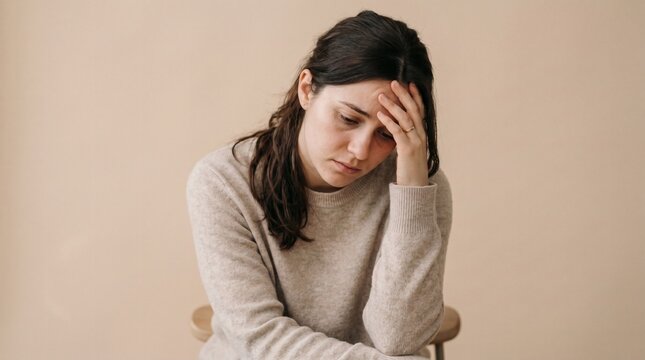 Woman experiencing stress or headache.