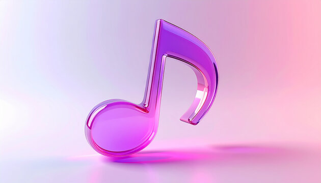 Glass Morphism Single Music Note Icon with Pink and Purple Gradient on Light Background, 3D Rendered