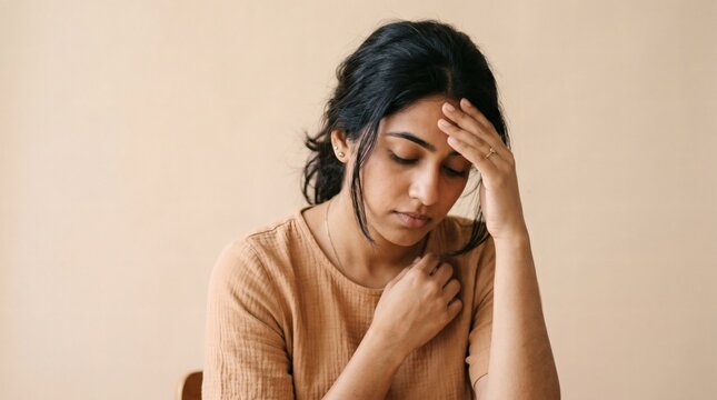 Woman experiencing stress and anxiety indoors.