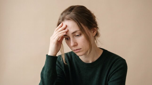 A young woman experiencing stress or headache.