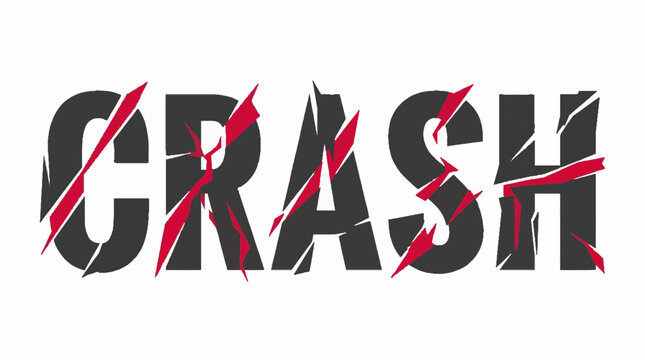 CRASH word typography with shattered glass effect and red accents