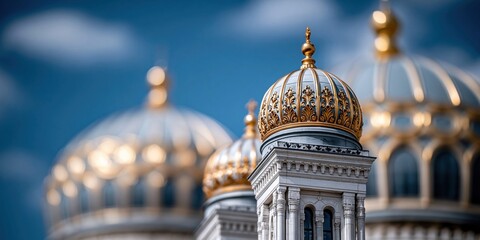 Obraz premium Ornate temple domes bathed in golden light