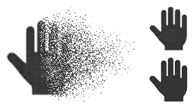 Hand icon disintegrating into pixels