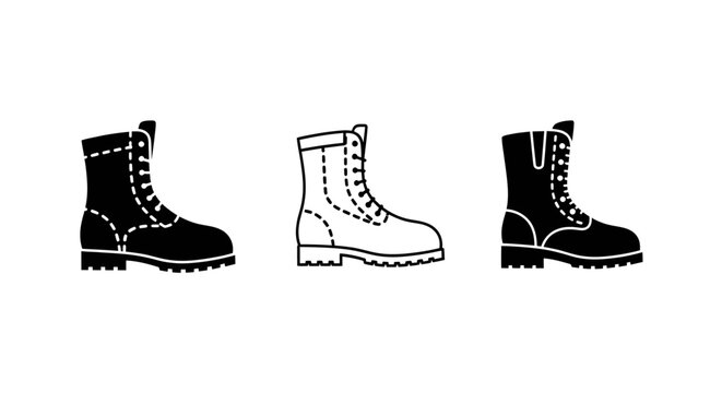 Three different styles of black work boots illustration.