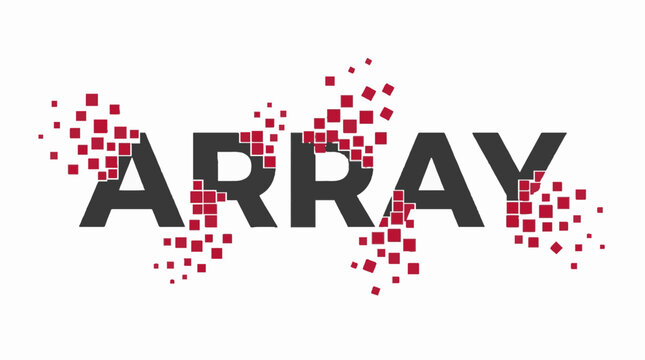 The word ARRAY written in bold black sans-serif typography with red pixelated square particles dissolving from the letters on a white background