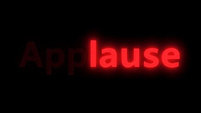 Red Neon Applause Text Glowing on Black Background.